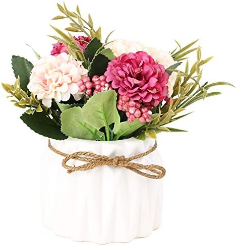 Artificial Hydrangea Bouquet with Blue Ceramic Vase