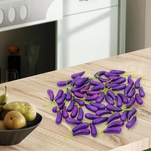 60 PCS Fake Eggplant Mini Artificial Vegetables Decor