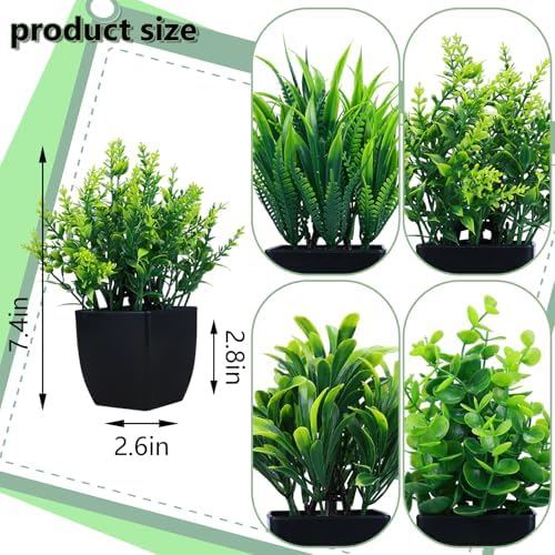 GREENTIME 4 Pack Artificial Eucalyptus Plants in Black Pots