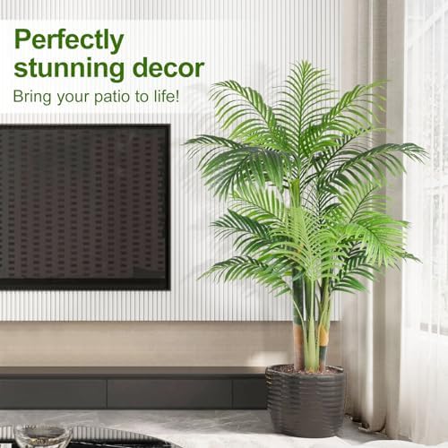 5ft Triple Golden Cane Palm Artificial Tree in Pot