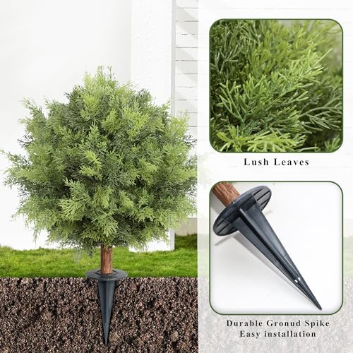 24 Inch Artificial Cedar Topiary Tree Set of 2