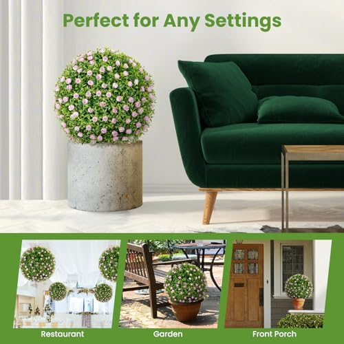 Goplus 145 Inch Artificial Topiary Balls Set of 2 with Pink Flowers