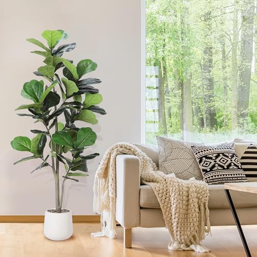 5ft Artificial Fiddle Leaf Fig Tree with White Planter
