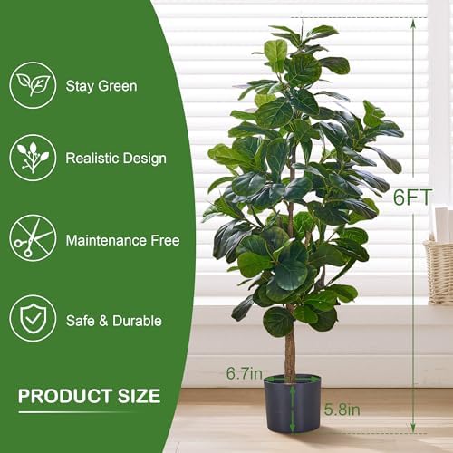 VECELO Artificial Fiddle Leaf Fig Tree 6FT Tall Fake Floor Plant