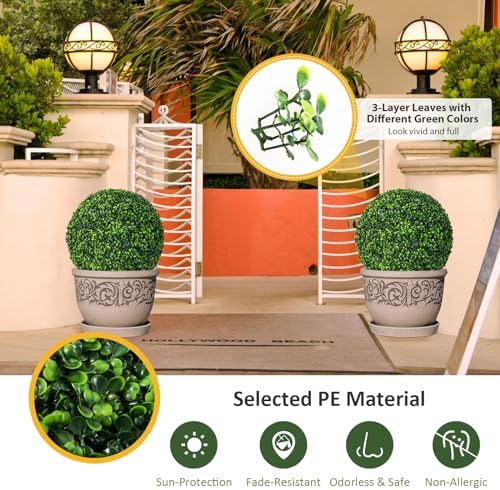 GOFLAME 2PCS 19 Inch Artificial Boxwood Topiary Balls