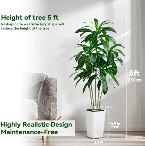 Artificial Dracaena Tree with White Tall Planter