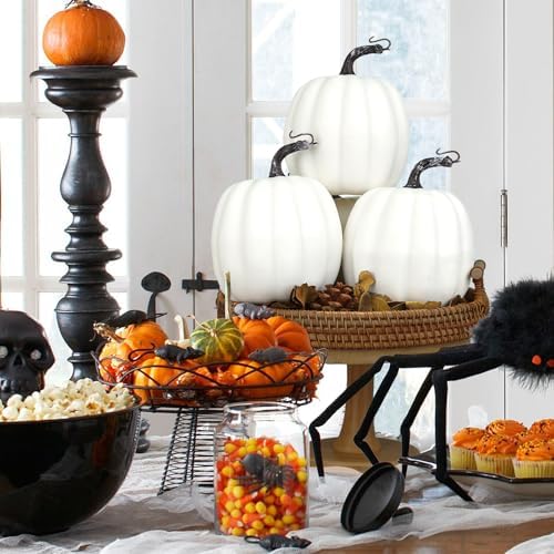 Artmag 6 Inch Artificial White Pumpkins 4PCS Fall Decor