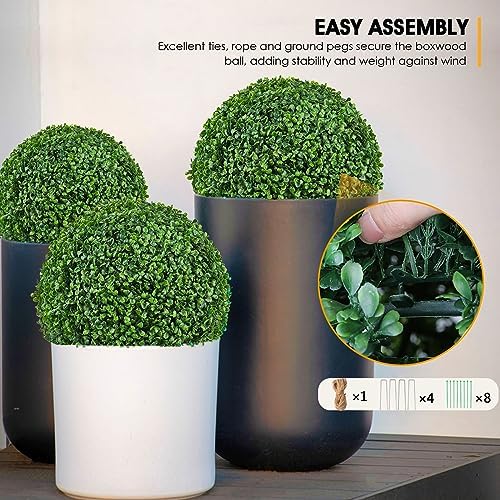 16 Inch Artificial Boxwood Topiary Set of 2 with UV Resistant Leaves