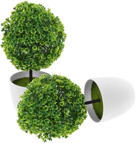 2 Pcs Artificial Topiary Ball Fake Potted Plant Decor