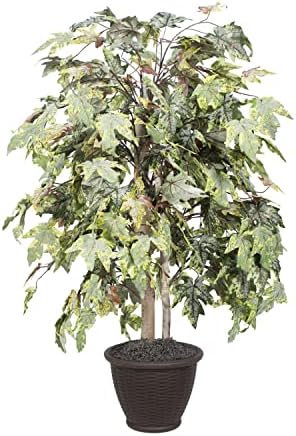 Vickerman 4 Foot Artificial Frosted Maple Bush with Brown Container