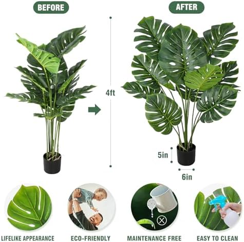 Floworld Artificial Monstera Plant 4FT Tall 2 Pack Fake Trees