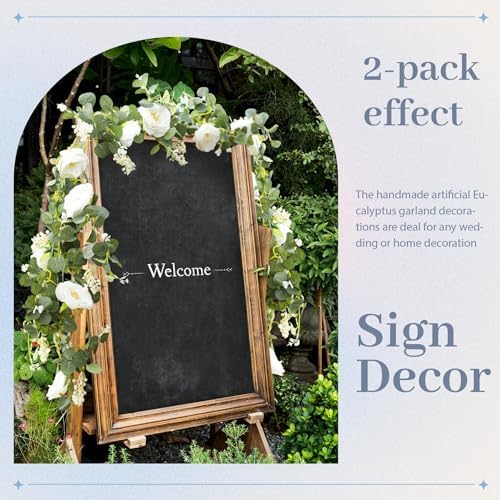 Der Rose 2Pcs Artificial Eucalyptus Garland with White Roses and Gypsophila