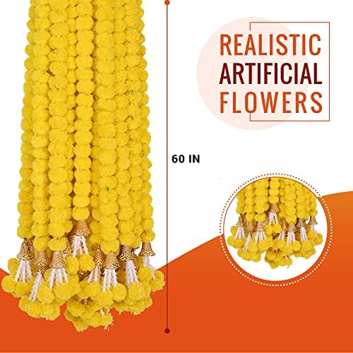 DIYANA IMPEX Yellow Marigold Garland 5 Pcs 5 Feet Long Artificial Flowers