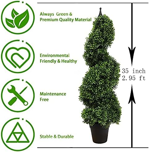 35 Inch Outdoor Boxwood Spiral Faux Topiary Trees Set of 2