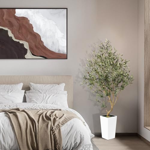 55FT Olive Tree Artificial Indoor with White Planter