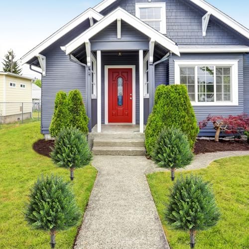 4 Pcs 21 Inch Artificial Cedar Topiary Trees with Ground Spike