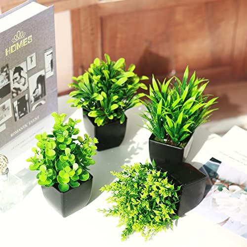 GREENTIME 4 Pack Artificial Eucalyptus Plants in Black Pots