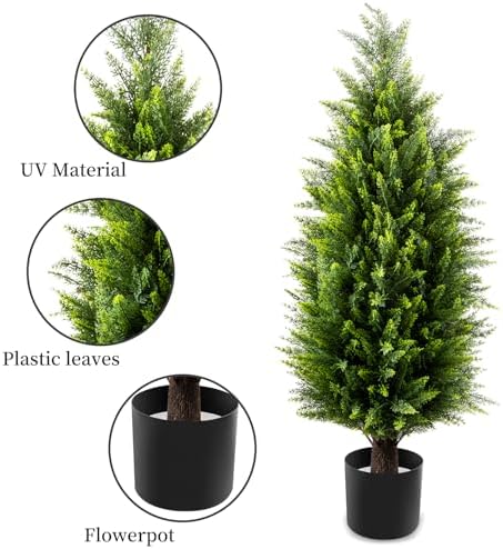 Two 3ft UV Resistant Artificial Cedar Topiary Trees Set of 2