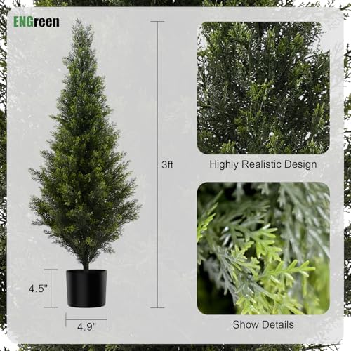 ENGREEN 3FT Artificial Cedar Topiary Trees 2 Pack