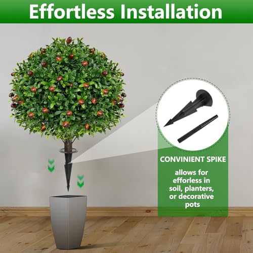 Artificial Olive Topiary Ball Trees 2 Pack 16 Inches UV Resistant
