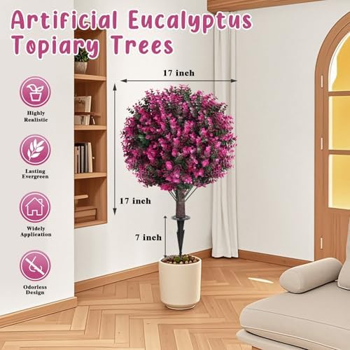 Grooy Artificial Topiary Tree Set of 2 with Pink Eucalyptus