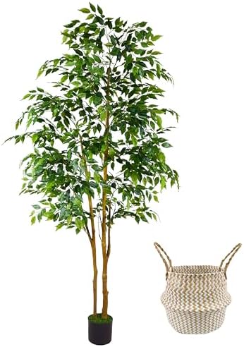 7ft Artificial Ficus Tree with Basket for Home Decor