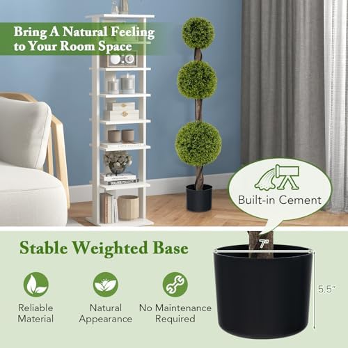 GOFLAME Artificial Topiary Tree 4FT Cement-Filled Pot