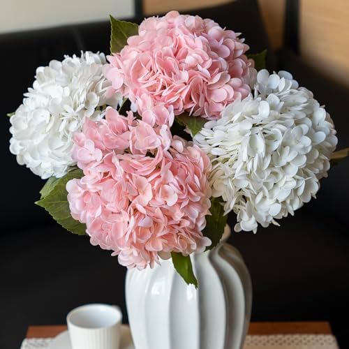 3PCS 22 Inch Realistic Artificial Hydrangea Bouquet White