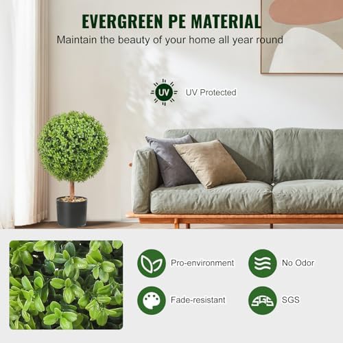 VEVOR Artificial Boxwood Topiaries 24 Inch Tall 2 Pack