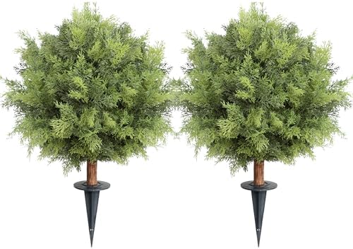 24 Inch Artificial Cedar Topiary Tree Set of 2