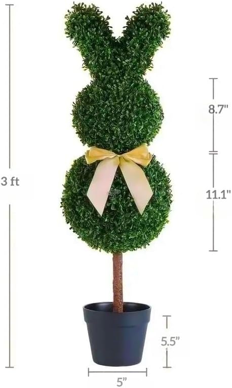 2 Pcs Artificial Bunny Topiary Trees with Planter Pots