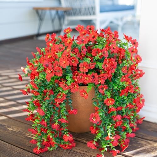 HyeFlora Artificial Hanging Flowers 2Pcs Red Spring Summer Decor