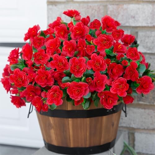 Faux Silk Red Camellia Flowers 3 Bundle Outdoor Decor