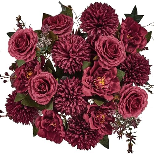 Premium Burgundy Silk Flowers Bouquet Set