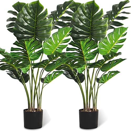 Floworld Artificial Monstera Plant 4FT Tall 2 Pack Fake Trees