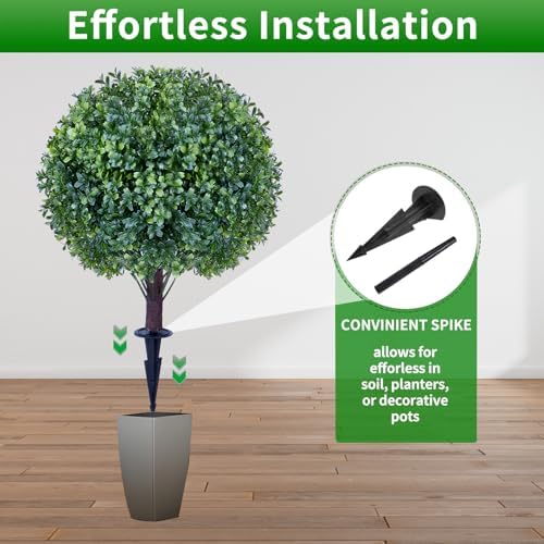 Artificial Boxwood Sphere Bushes Set of 2 UV Resistant Lifelike Topiaries