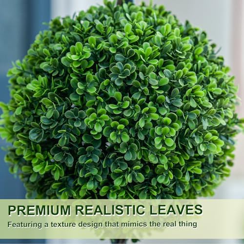 3FT Artificial Triple Ball Topiary Trees with White Planter Pot Set of 2