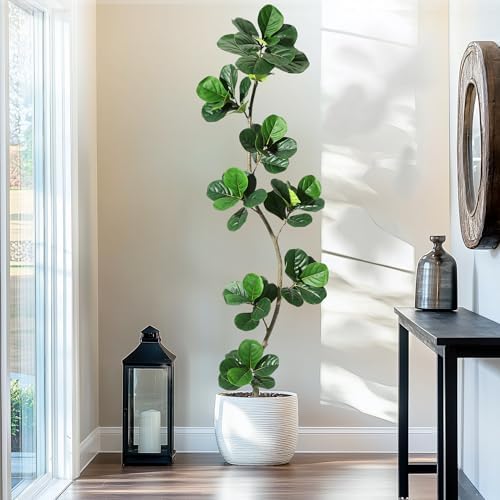 GarveeHome Artificial Fiddle Leaf Fig Tree - 7FT Fake Plant with Black Planter