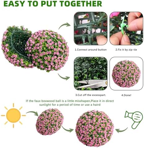 Garvee 177 Inch Artificial Topiary Balls Set of 2 Pink Rose