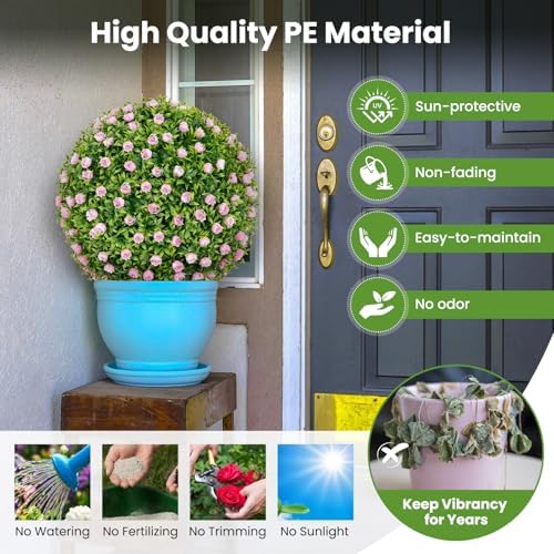 Goplus 145 Inch Artificial Topiary Balls Set of 2 with Pink Flowers