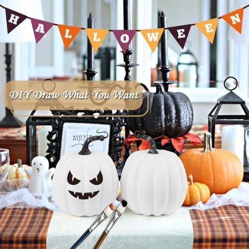 Artmag 6 Inch Artificial White Pumpkins 4PCS Fall Decor