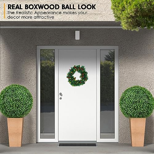 16 Inch Artificial Boxwood Topiary Set of 2 with UV Resistant Leaves