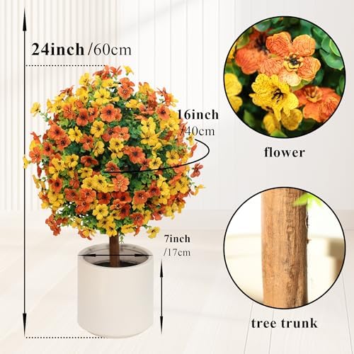 24In Artificial Topiary Ball Tree with Potted Faux Mums