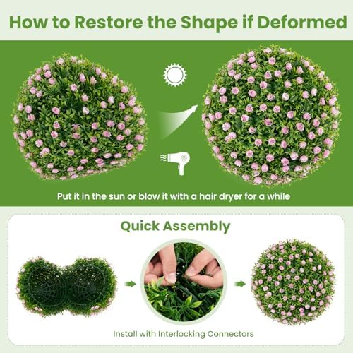 Goplus 145 Inch Artificial Topiary Balls Set of 2 with Pink Flowers