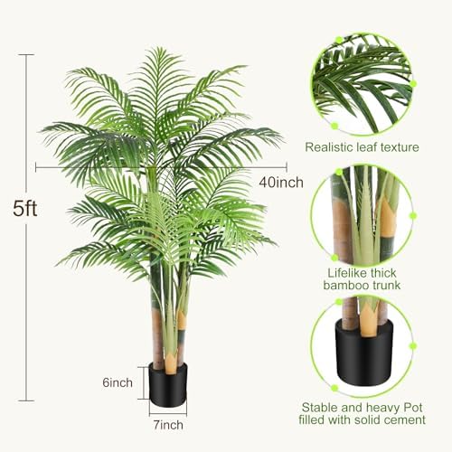 5ft Triple Golden Cane Palm Artificial Tree in Pot