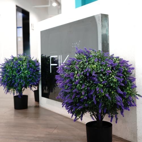 Artificial Lavender Topiary Ball Tree Set of 2 with 12 Butterflies