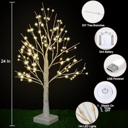 144 LED Birch Tree Lamp with Timer and USB Power