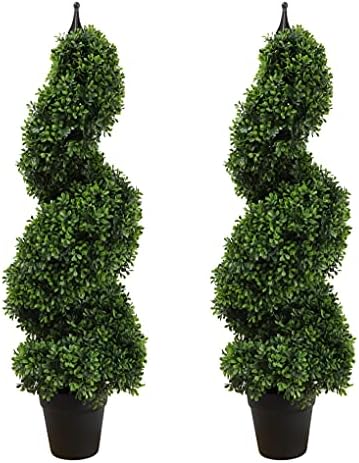 35 Inch Outdoor Boxwood Spiral Faux Topiary Trees Set of 2