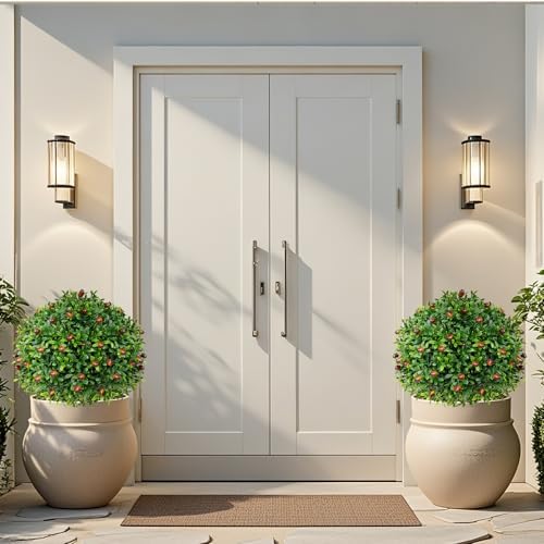 Artificial Olive Topiary Ball Trees 2 Pack 16 Inches UV Resistant