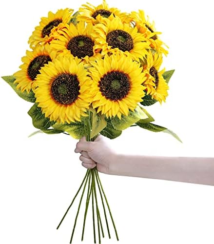 Winlyn 9-Pack Artificial Sunflower Stems for Vase Bouquets Centerpieces